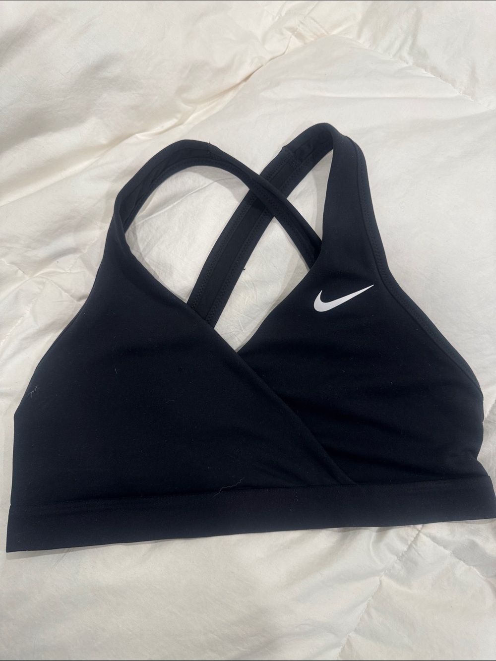 Nike Black Cross-Back Dri-FIT Sports Bra with White Swoosh